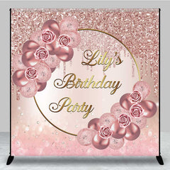 Aperturee Aperturee Custom Birthday Party Backdrop Elegant Rose Gold Balloons and Glitter Personalized Sweet 16 Photo Prop Banner