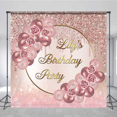 Aperturee Aperturee Custom Birthday Party Backdrop Elegant Rose Gold Balloons and Glitter Personalized Sweet 16 Photo Prop Banner