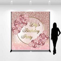 Aperturee Aperturee Custom Birthday Party Backdrop Elegant Rose Gold Balloons and Glitter Personalized Sweet 16 Photo Prop Banner