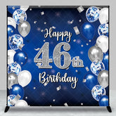 Aperturee - Aperturee Custom Blue and Silver Balloons Happy 46th Birthday Backdrop Confetti Celebration Party Decor