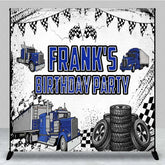 Aperturee - Aperturee Custom Blue Truck Birthday Backdrop Semi Trailer Tire Track Photography Background