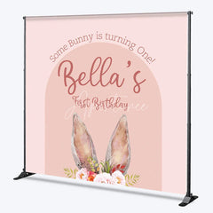 Aperturee - Aperturee Custom Boho Some Bunny Is Turning One Backdrop Pink Arch Floral Rabbit Background Personalized Name First Birthday