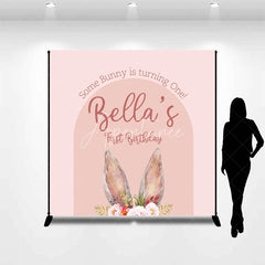 Aperturee - Aperturee Custom Boho Some Bunny Is Turning One Backdrop Pink Arch Floral Rabbit Background Personalized Name First Birthday