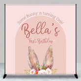 Aperturee - Aperturee Custom Boho Some Bunny Is Turning One Backdrop Pink Arch Floral Rabbit Background Personalized Name First Birthday