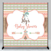 Aperturee - Aperturee Custom Boho Tribal Baby Shower Backdrop featuring Peach Mint Green and Gold Patterns Dreamcatcher and Teepee Design