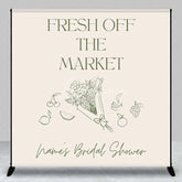 Aperturee - Aperturee Custom Bridal Shower Backdrop Fresh Off The Market Personalize Name Fruit Flower Line Art Background Bachelorette