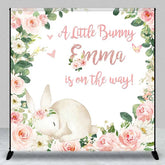 Aperturee - Aperturee Custom Bunny Baby Shower Backdrop Sleeping Rabbit and Pink Flower Wreath Newborn Girl Party Background
