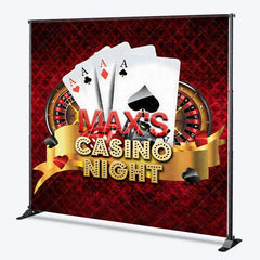 Aperturee - Aperturee Custom Casino Night Backdrop with Playing Cards Roulette Wheel and Dice Personalized Party Decor