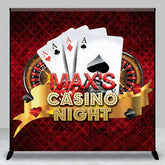 Aperturee - Aperturee Custom Casino Night Backdrop with Playing Cards Roulette Wheel and Dice Personalized Party Decor