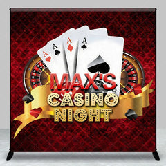 Aperturee - Aperturee Custom Casino Night Backdrop with Playing Cards Roulette Wheel and Dice Personalized Party Decor