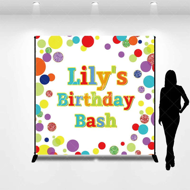 Aperturee - Aperturee Custom Colorful Confetti Birthday Bash Backdrop Personalized Glitter Polka Dot Party Decoration for Celebrations