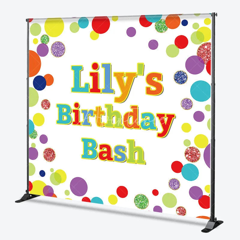 Aperturee - Aperturee Custom Colorful Confetti Birthday Bash Backdrop Personalized Glitter Polka Dot Party Decoration for Celebrations