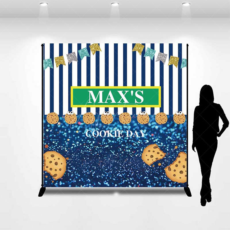 Aperturee Aperturee Custom Cookie Day Birthday Party Backdrop Blue and White Stripes with Bunting Fun Monster Themed Photo Prop Decor