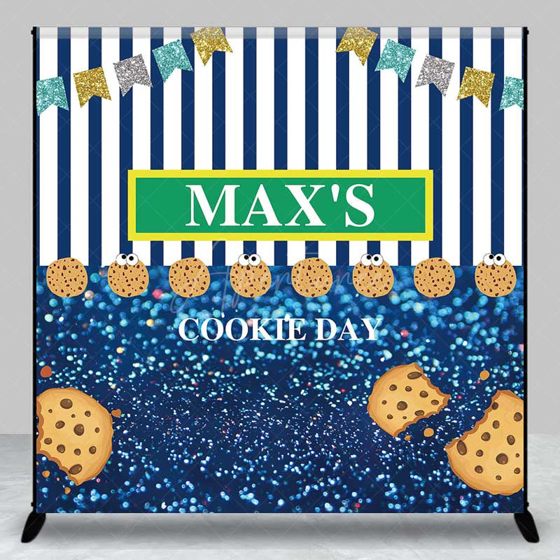 Aperturee Aperturee Custom Cookie Day Birthday Party Backdrop Blue and White Stripes with Bunting Fun Monster Themed Photo Prop Decor