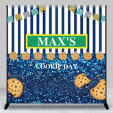 Aperturee Aperturee Custom Cookie Day Birthday Party Backdrop Blue and White Stripes with Bunting Fun Monster Themed Photo Prop Decor