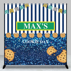 Aperturee Aperturee Custom Cookie Day Birthday Party Backdrop Blue and White Stripes with Bunting Fun Monster Themed Photo Prop Decor