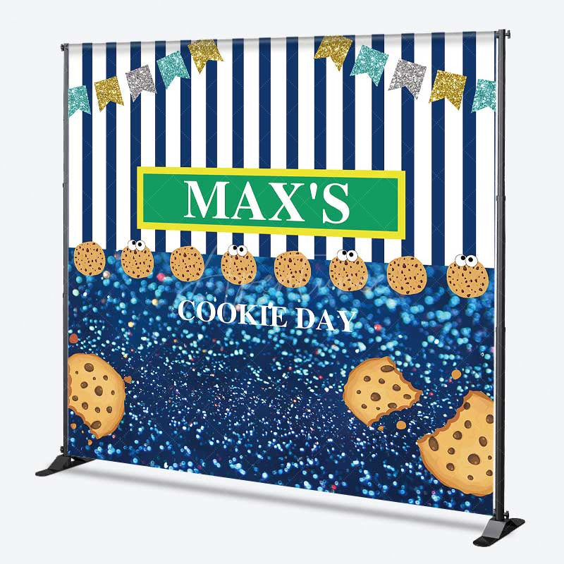 Aperturee Aperturee Custom Cookie Day Birthday Party Backdrop Blue and White Stripes with Bunting Fun Monster Themed Photo Prop Decor