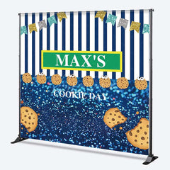 Aperturee Aperturee Custom Cookie Day Birthday Party Backdrop Blue and White Stripes with Bunting Fun Monster Themed Photo Prop Decor