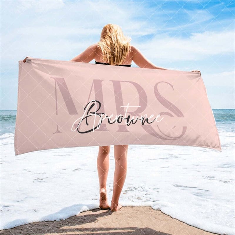 Aperturee - Aperturee Custom Couple Towel Mr and Mrs Beach Towel Honeymoon Gift