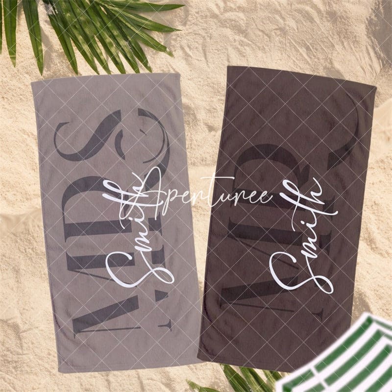 Aperturee - Aperturee Custom Couple Towel Mr and Mrs Beach Towel Honeymoon Gift