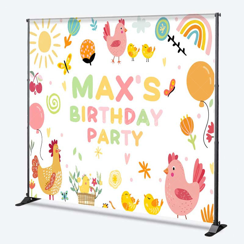Aperturee Aperturee Custom Farm Friends Birthday Backdrop Cute Chicken and Chicks Party Banner Sunshine and Rainbow Kids Photo Prop