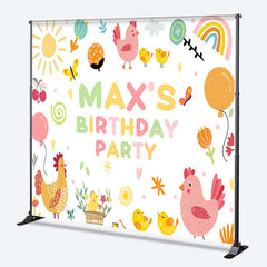 Aperturee Aperturee Custom Farm Friends Birthday Backdrop Cute Chicken and Chicks Party Banner Sunshine and Rainbow Kids Photo Prop