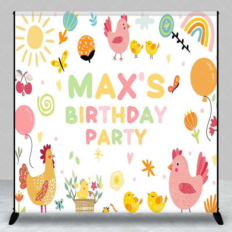 Aperturee Aperturee Custom Farm Friends Birthday Backdrop Cute Chicken and Chicks Party Banner Sunshine and Rainbow Kids Photo Prop