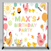 Aperturee Aperturee Custom Farm Friends Birthday Backdrop Cute Chicken and Chicks Party Banner Sunshine and Rainbow Kids Photo Prop