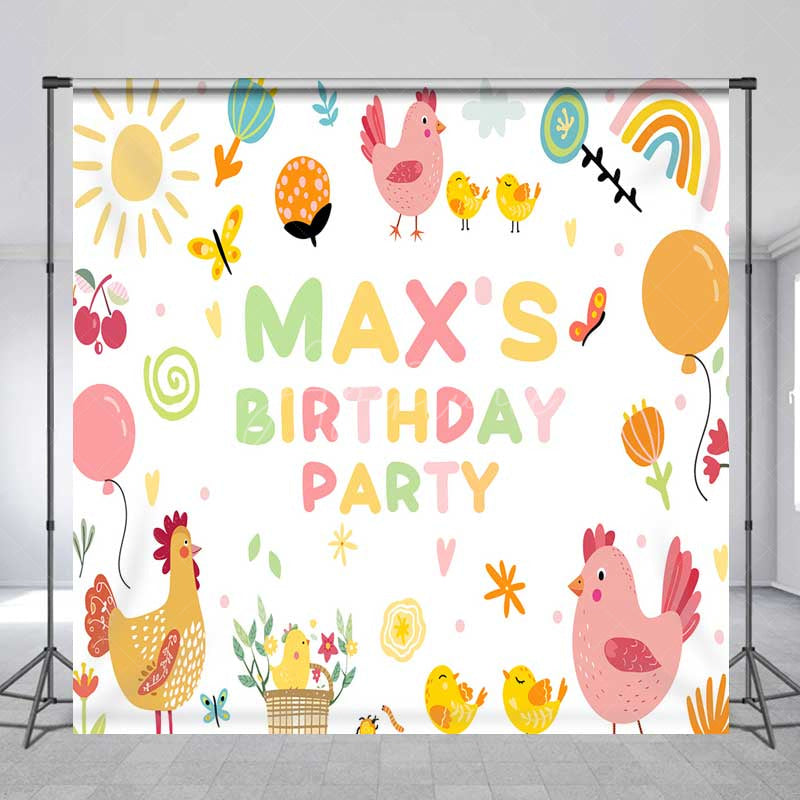 Aperturee Aperturee Custom Farm Friends Birthday Backdrop Cute Chicken and Chicks Party Banner Sunshine and Rainbow Kids Photo Prop