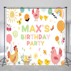Aperturee Aperturee Custom Farm Friends Birthday Backdrop Cute Chicken and Chicks Party Banner Sunshine and Rainbow Kids Photo Prop