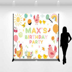 Aperturee Aperturee Custom Farm Friends Birthday Backdrop Cute Chicken and Chicks Party Banner Sunshine and Rainbow Kids Photo Prop