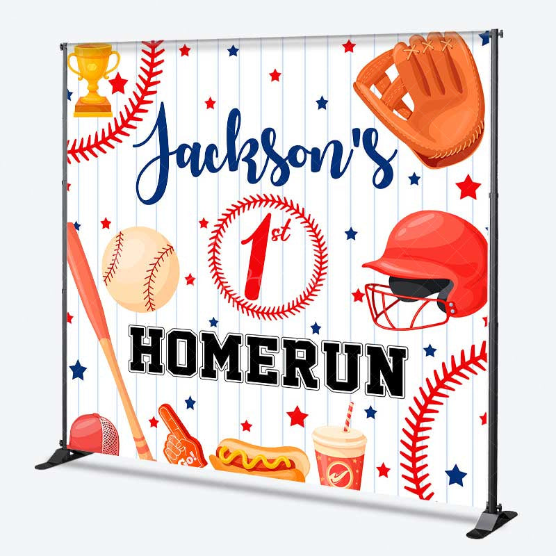 Aperturee Aperturee Custom First Birthday Homerun Backdrop Baseball and Bat Sports Theme Personalized Rookie of The Year Party Banner