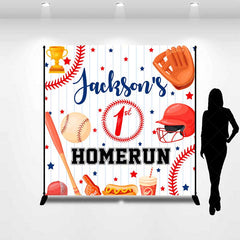 Aperturee Aperturee Custom First Birthday Homerun Backdrop Baseball and Bat Sports Theme Personalized Rookie of The Year Party Banner