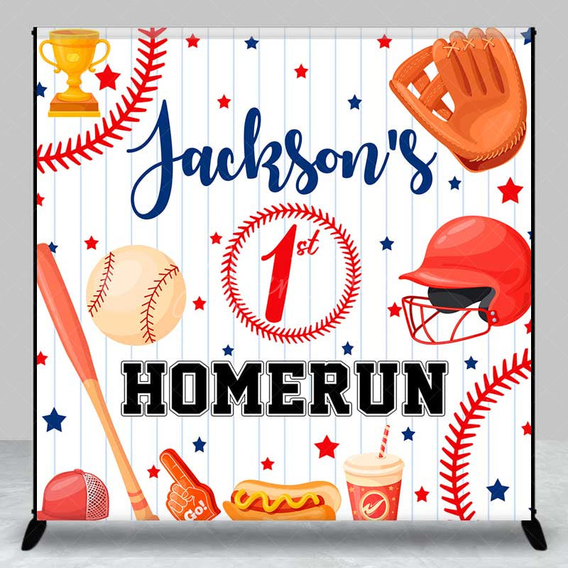 Aperturee Aperturee Custom First Birthday Homerun Backdrop Baseball and Bat Sports Theme Personalized Rookie of The Year Party Banner