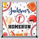 Aperturee Aperturee Custom First Birthday Homerun Backdrop Baseball and Bat Sports Theme Personalized Rookie of The Year Party Banner