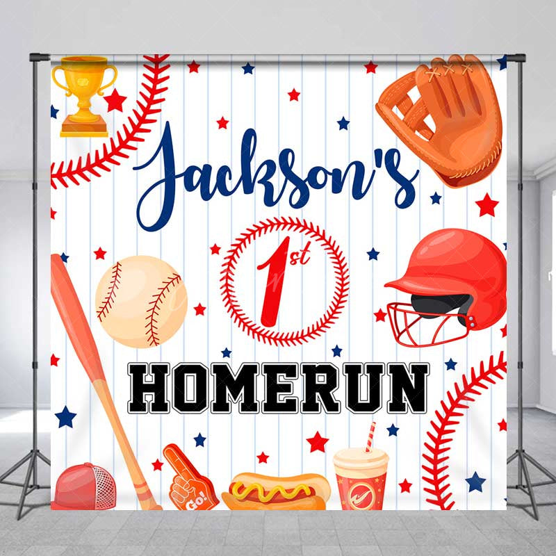 Aperturee Aperturee Custom First Birthday Homerun Backdrop Baseball and Bat Sports Theme Personalized Rookie of The Year Party Banner