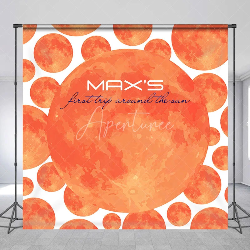Aperturee - Aperturee Custom First Trip Around The Sun Backdrop Red Planet Galaxy Background Personalized Name 1st Birthday Party Decoration