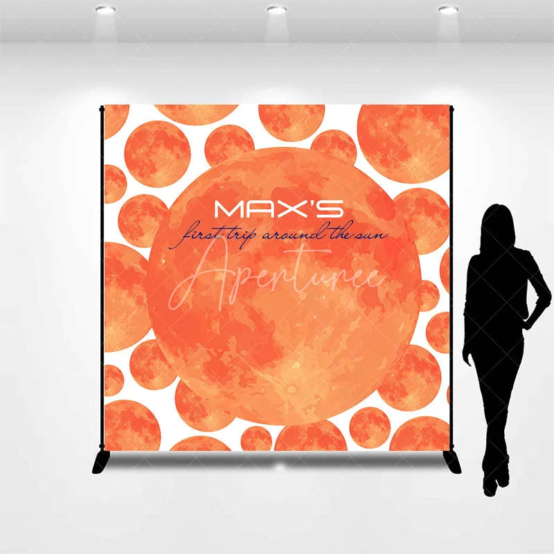 Aperturee - Aperturee Custom First Trip Around The Sun Backdrop Red Planet Galaxy Background Personalized Name 1st Birthday Party Decoration