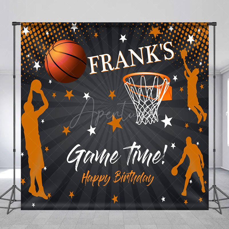 Aperturee Aperturee Custom Game Time Birthday Backdrop Basketball and Hoop Sports Theme Personalized Slam Dunk Party Photo Prop