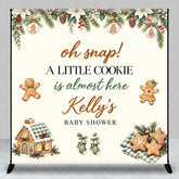 Aperturee - Aperturee Custom Gingerbread Cookie Baby Shower Backdrop Oh Snap A Little Cookie Is Almost Here Winter Poinsettia Garland Decor