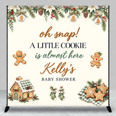Aperturee - Aperturee Custom Gingerbread Cookie Baby Shower Backdrop Oh Snap A Little Cookie Is Almost Here Winter Poinsettia Garland Decor