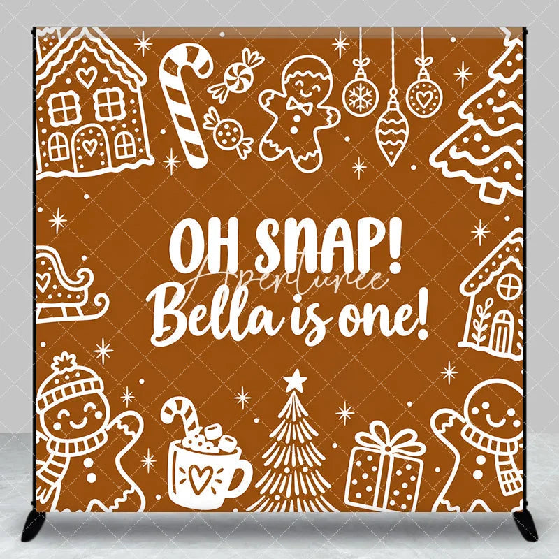 Aperturee - Aperturee Custom Gingerbread First Birthday Backdrop Winter Wonderland Candy Cane and Hot Cocoa Party Decor