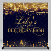 Aperturee - Aperturee Custom Gold Glitter Bokeh String Lights Birthday Backdrop Dark Blue Personalized Name Party Bash Decor