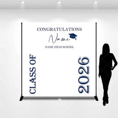 Aperturee - Aperturee Custom Graduation Backdrop Class of 2026 Navy Blue Text Minimalist School Sign