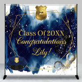 Aperturee - Aperturee Custom Graduation Backdrop Police Badge Handcuffs Personalize Name Blue Watercolor Law Enforcement Background Academy