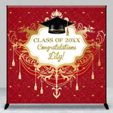 Aperturee - Aperturee Custom Graduation Backdrop Red Glitter Personalize Name Gold Frame Class of 20XX Background Prom Party Prop