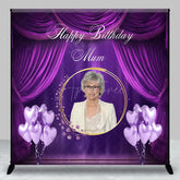 Aperturee Aperturee Custom Happy Birthday Mum Photo Backdrop Elegant Purple Drapes and Balloons Personalized Gift for Mom Decor
