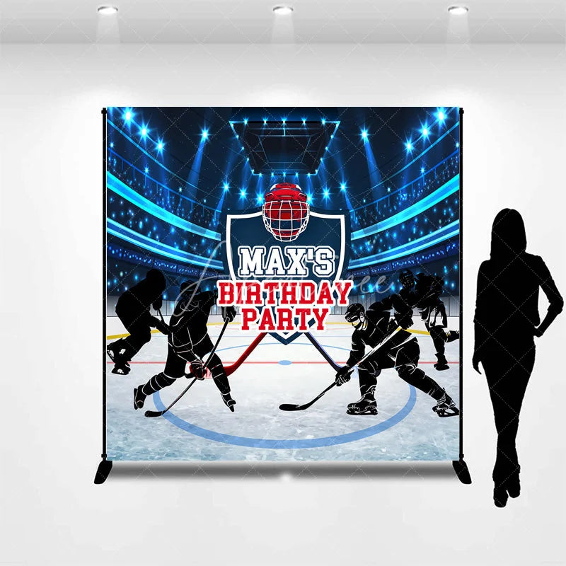 Aperturee - Aperturee Custom Hockey Birthday Backdrop Personalized Ice Stadium Sports Theme Party Banner