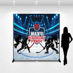 Aperturee - Aperturee Custom Hockey Birthday Backdrop Personalized Ice Stadium Sports Theme Party Banner