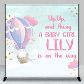 Aperturee - Aperturee Custom Hot Air Balloon and Cute Cat Baby Shower Backdrop Personalized Girl Birthday Party Decor